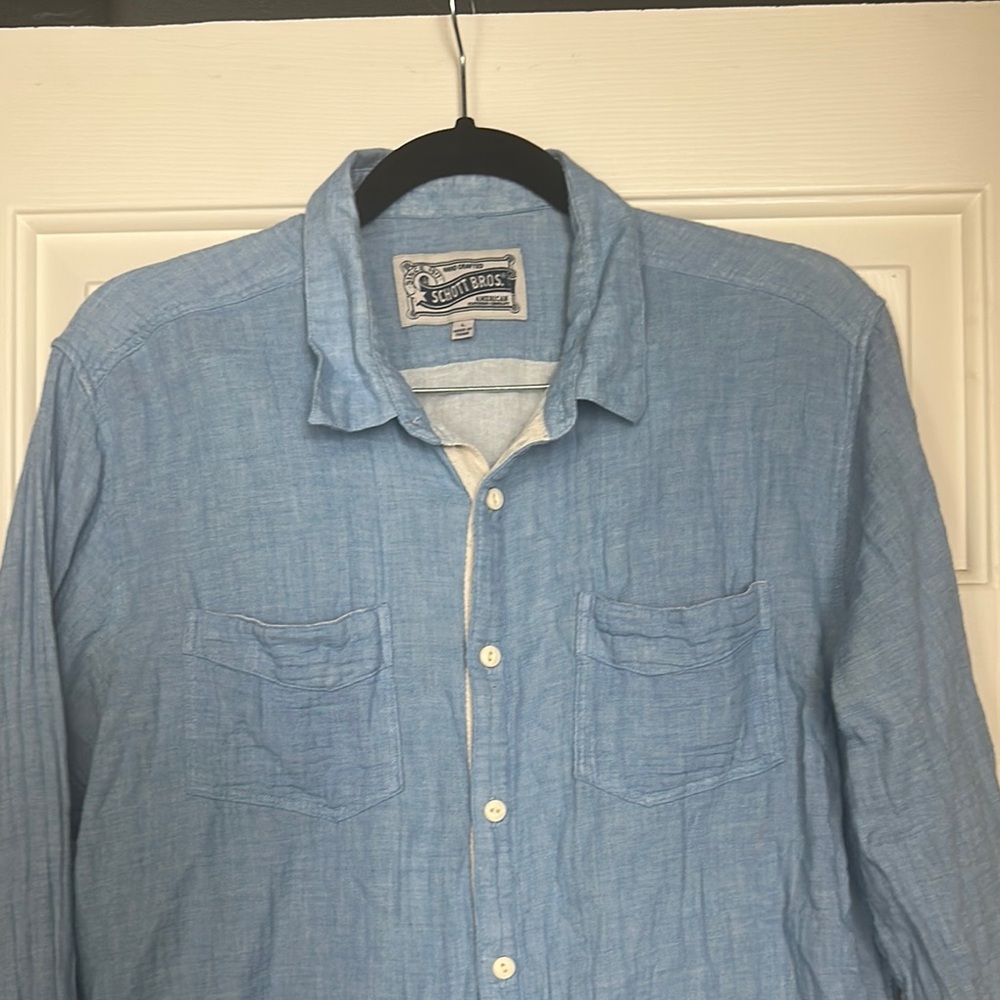 Schott NYC Blue Casual Button Down Shirt Relaxed Fit